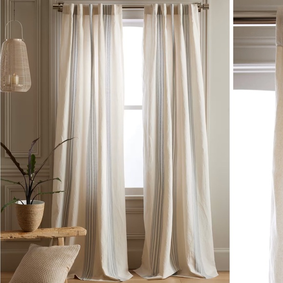 NWOT QUINCE Set Of 2 48x108 Coastal Stripe Linen Cotton Curtains Iv/Blue 9147 - Picture 1 of 8